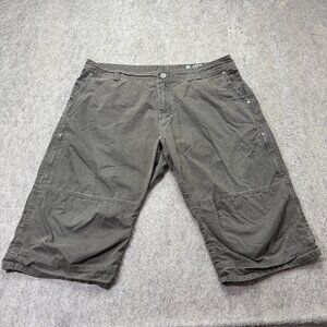 Kuhl Shorts Men 40  Brown Gray Cotton Nylon Zip Pocket 17" Patina Dye